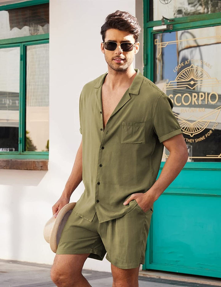 Herrer let sommerkombination af skjorte og shorts Stilla
