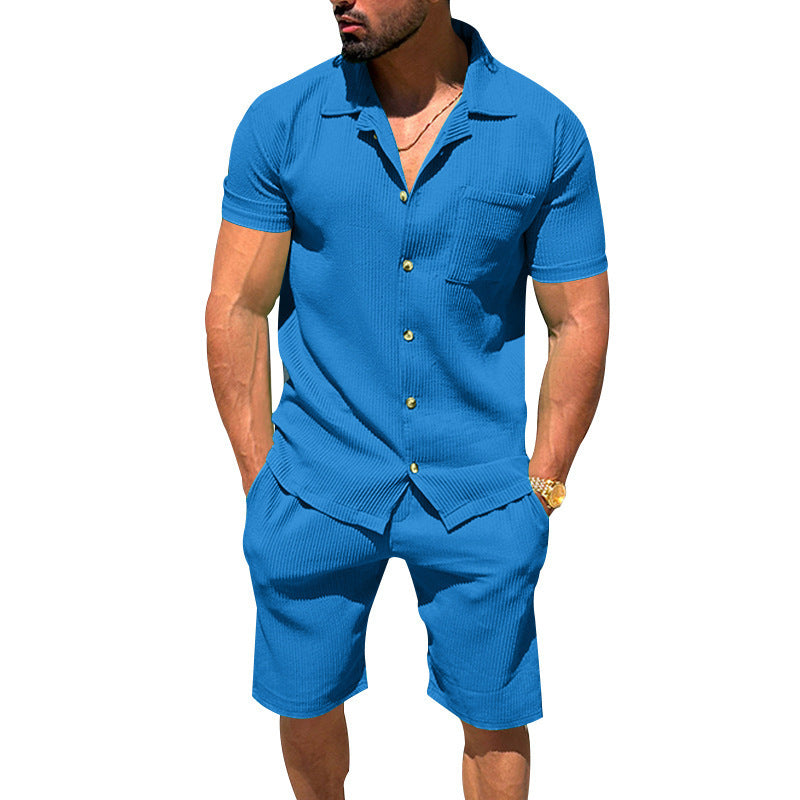 Herre afslappet kortærmet skjorte og bermuda shorts sæt med struktureret design Stilla