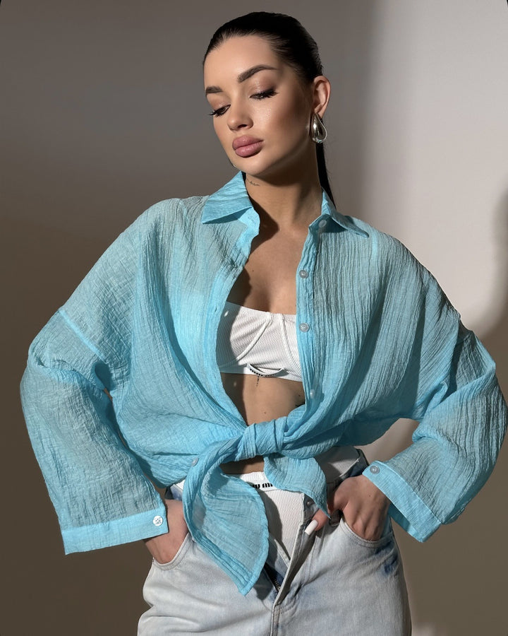 Dame Løs Chiffon Bluse med bred pasform og knapdetaljer Stilla