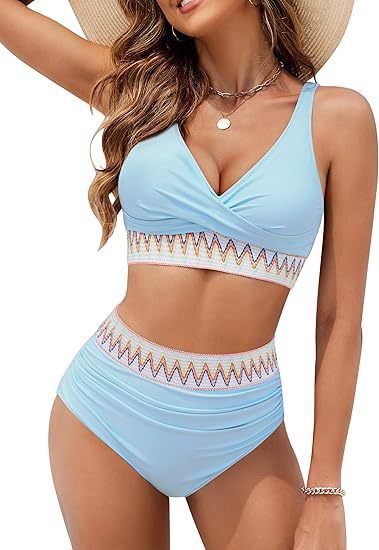 Dame Højskåret Bikini med elegant Wrap-top og farverigt bånd Stilla