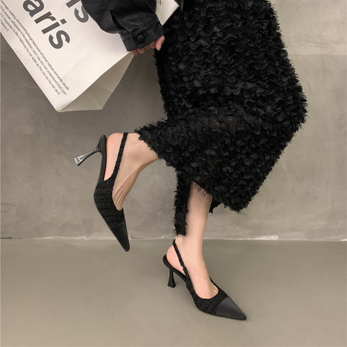 Dame Slingback Pumps med elegant spids silhuet og glitrende overflade Stilla
