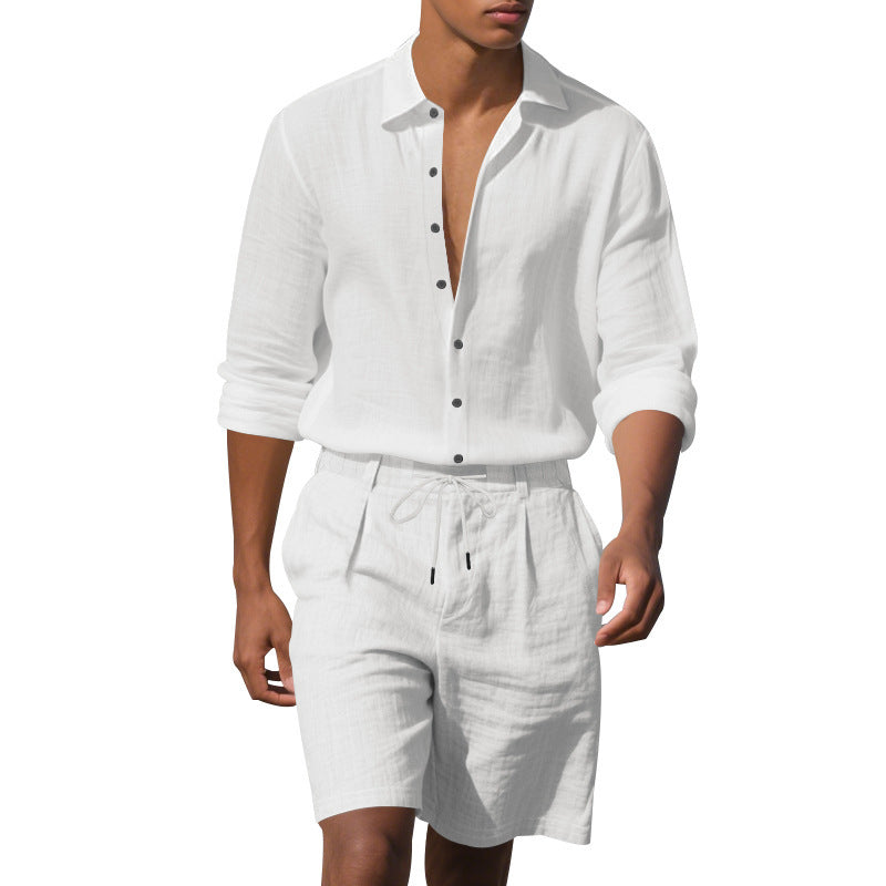 Herre elegant kortærmet skjorte med moderne opsmøgkrave og afslappede Bermuda-shorts Stilla