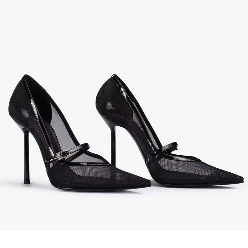 Femme Elegante Mesh Spidsede Stiletto-Hæle med justerbar Ankelrem Stilla