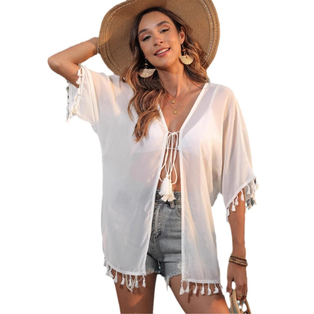 Dame Boho Chic Bindebånd Strand Cover-Up Stilla