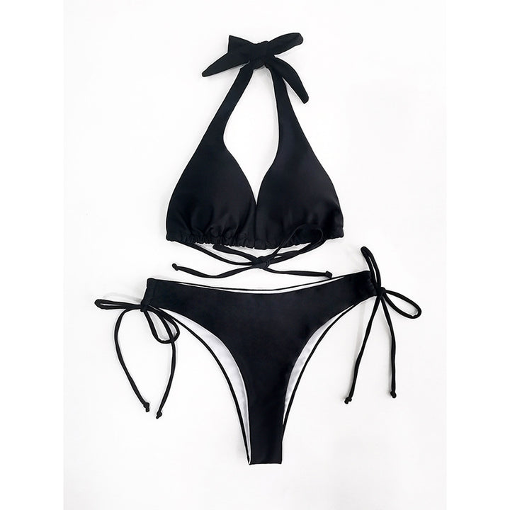 Dame triangel-bikini med raffinerede bindebånd og dyb udskæring Stilla