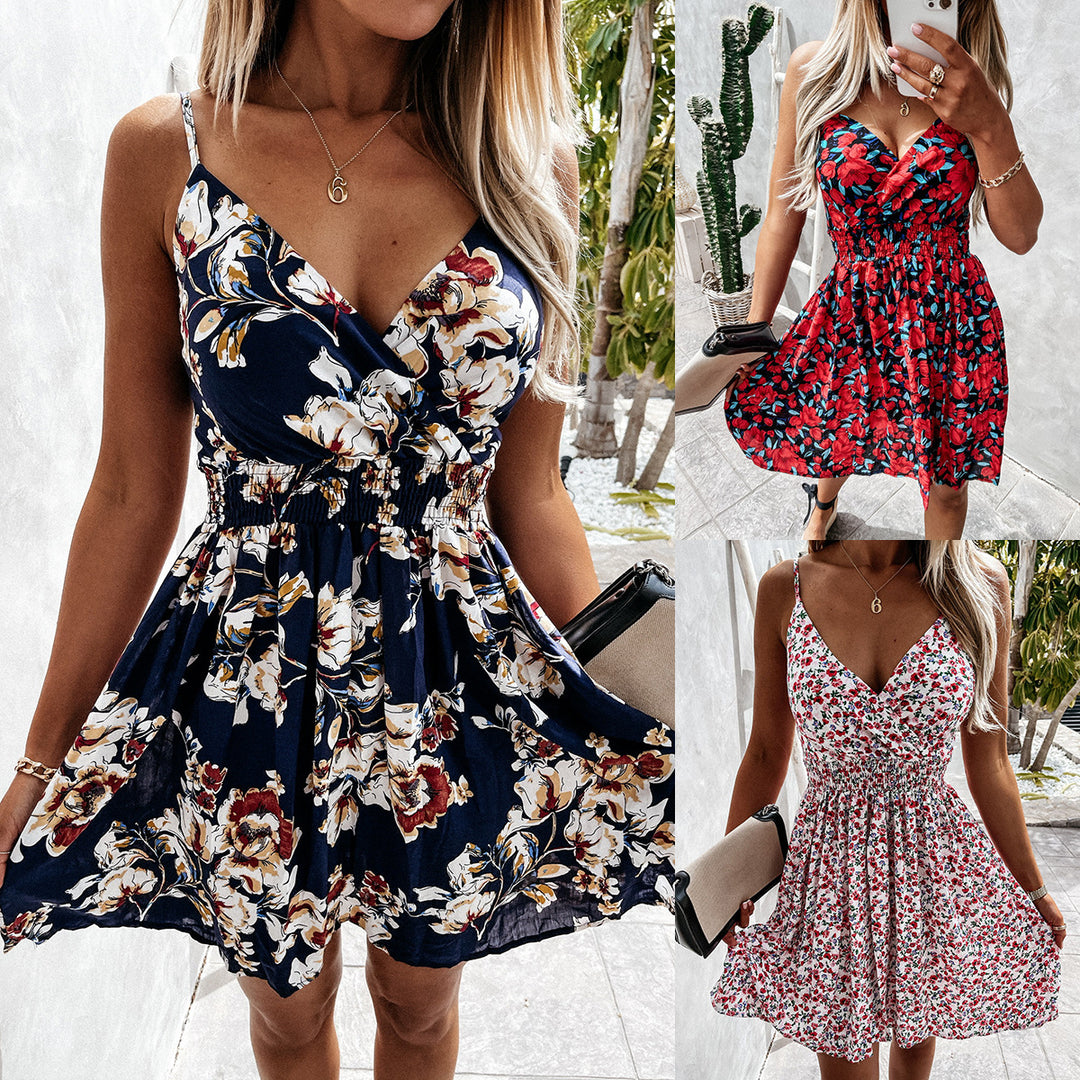 Dame Floral Print Ærmeløs Wrap Kjole Stilla