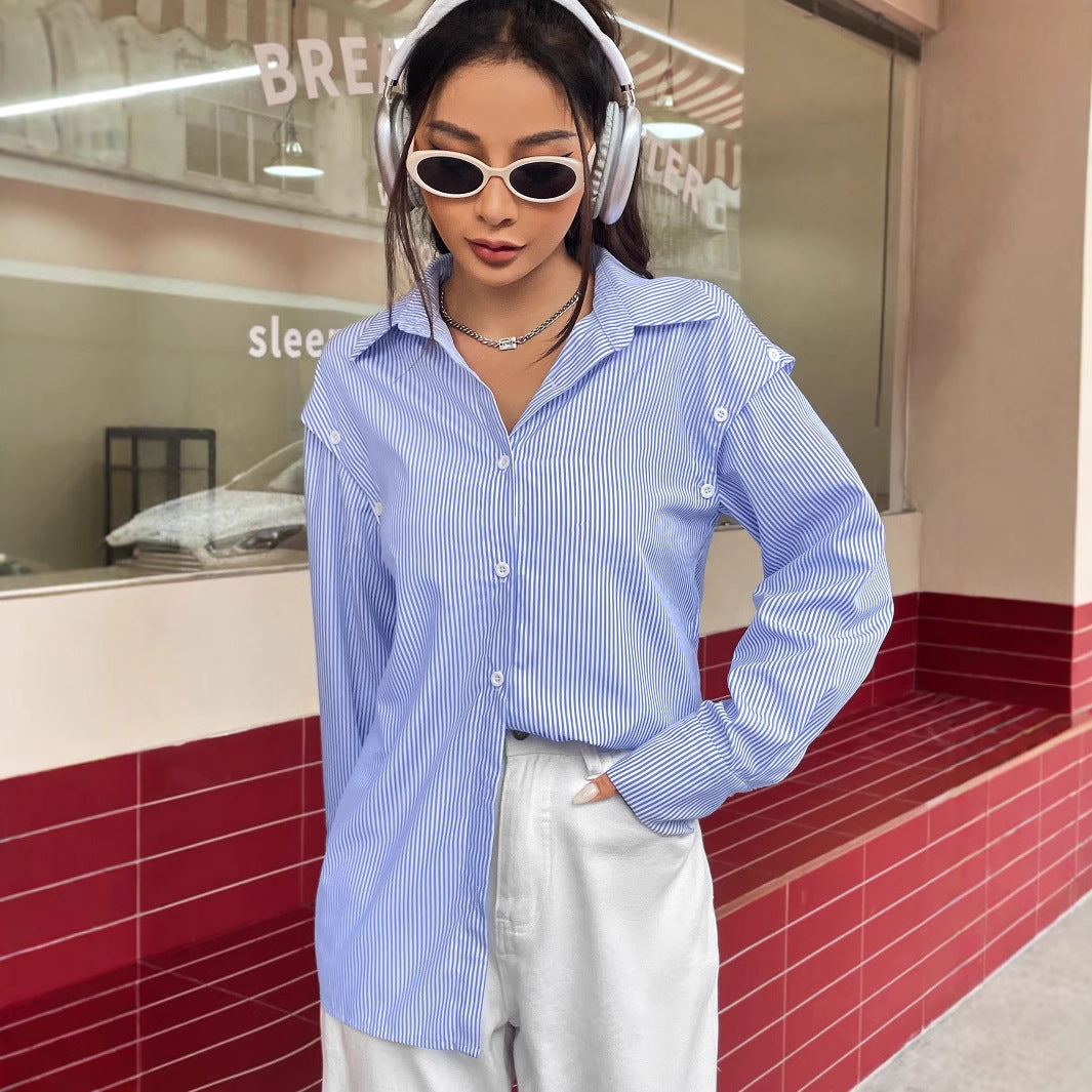 Dame casual stribet bluse med oversized pasform og knapdetaljer Stilla