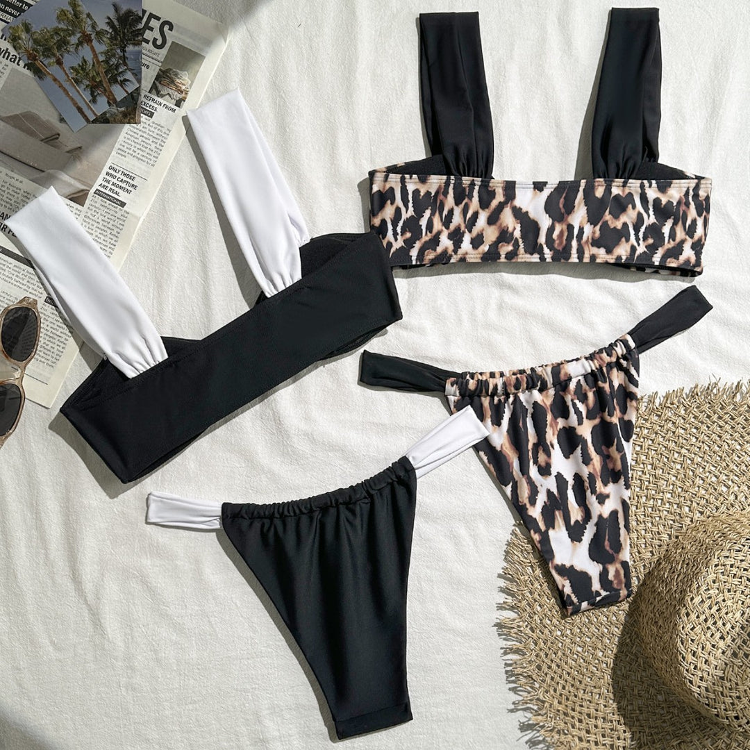 Dame bikini-sæt med moderigtig leopardmønster og brede stropper Stilla