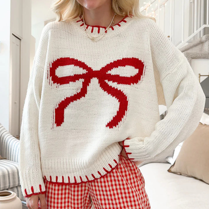 Dame sweater med legende sløjfe motiv og afslappet snit Stilla