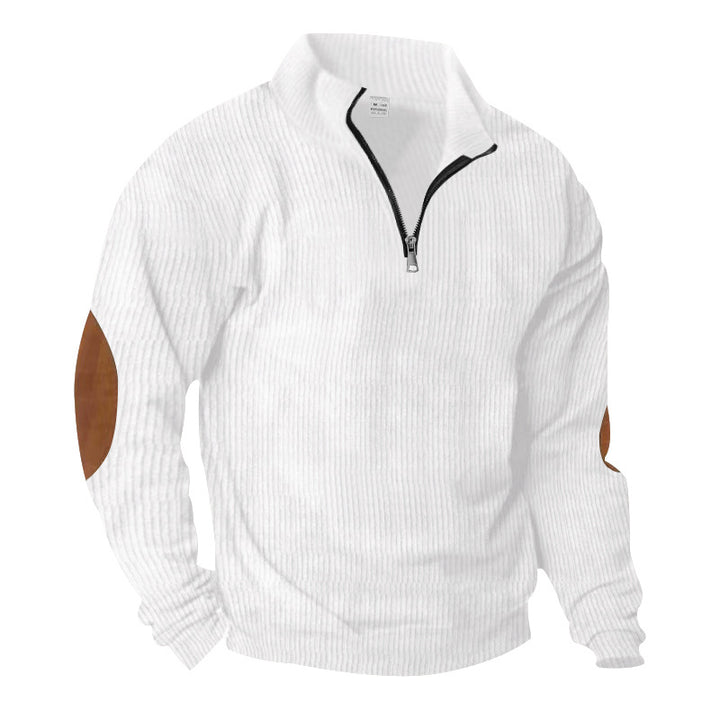 Herre fleece-pullover med halv lynlås og elegante læderdetaljer Stilla