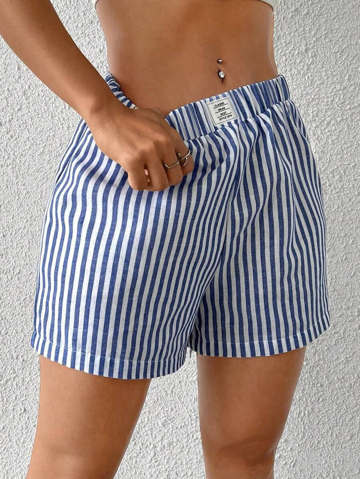 Dame stribede shorts i let bomuld med elastisk linning Skovae