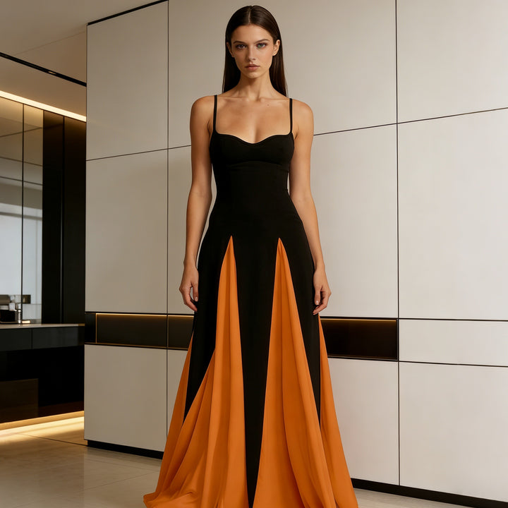 Dame Elegant aftenkjole med asymmetrisk skirt og fine stropper Skovae