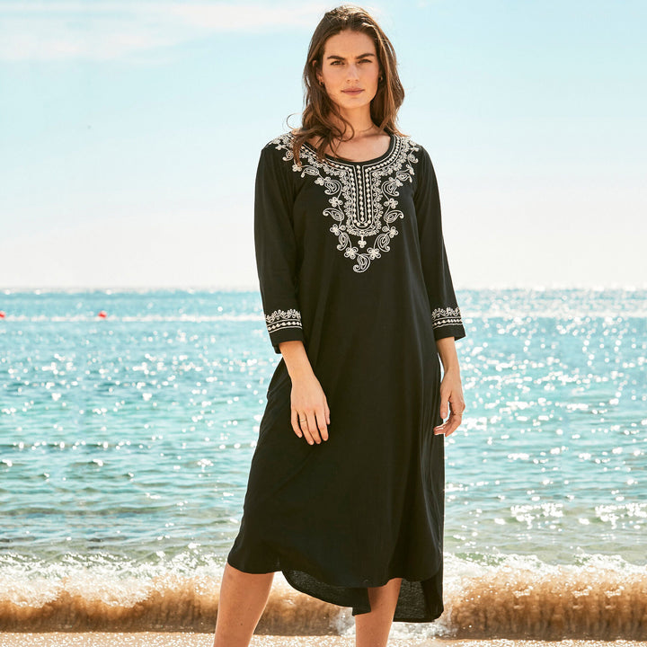 Dame Elegant Strandkjole med kunstnerisk broderi og løs pasform Stilla