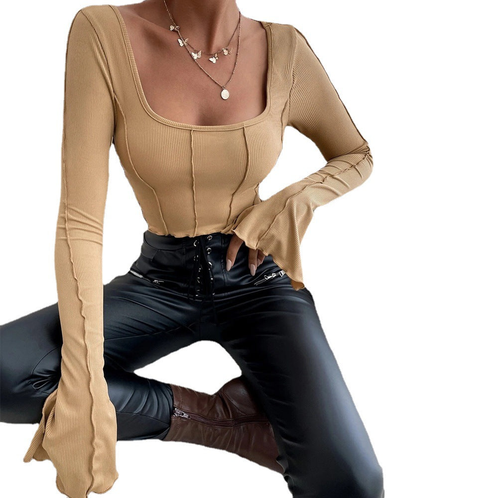 Ladies Couture Crop Top med firkantet halsudskæring og lange ærmer Stilla