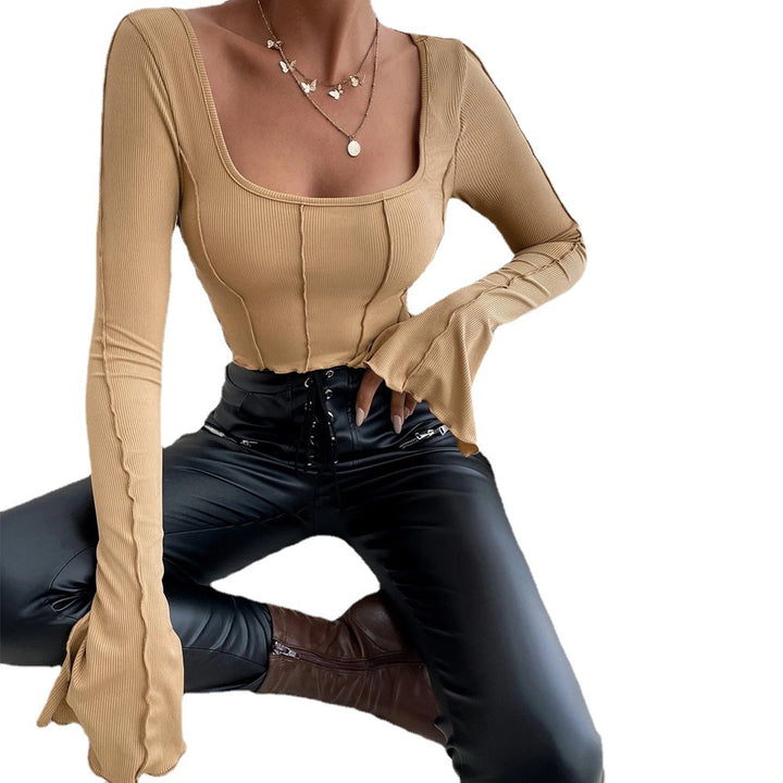 Ladies Couture Crop Top med firkantet halsudskæring og lange ærmer Stilla