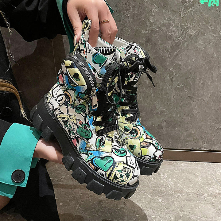 Dame mode Ankle Boots med grafiske mønstre og stabil sål Stilla