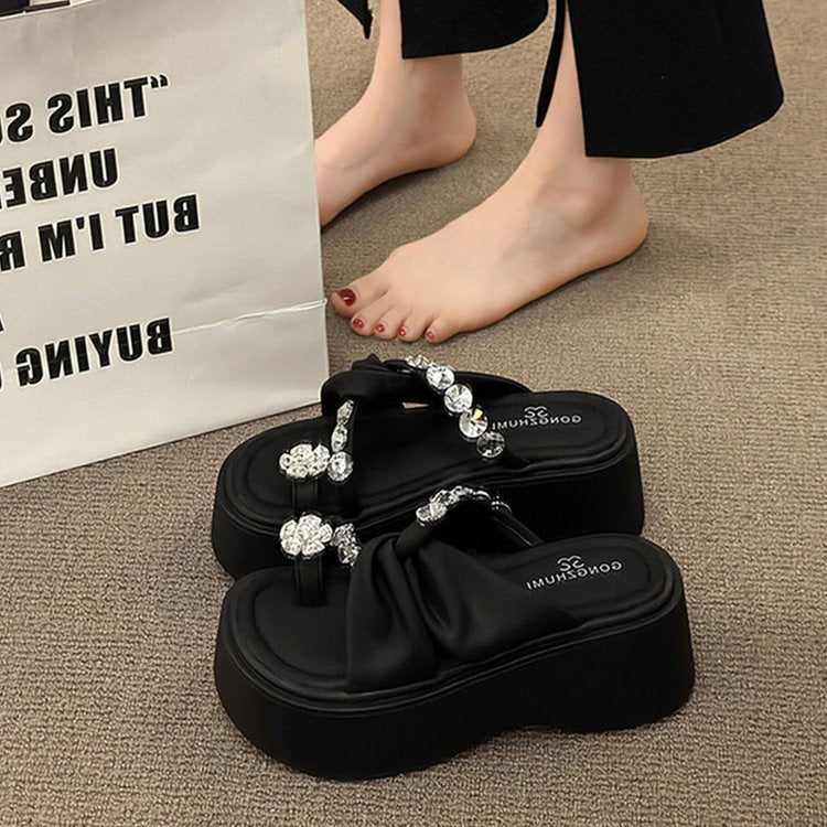 Damer elegante plateau-sandaletter med modigt knude-detalje og funklende accenter Stilla