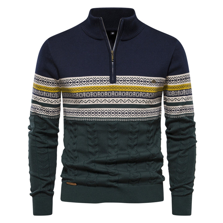 Herre strikpullover med halv højtstående krave og moderne mønster Stilla