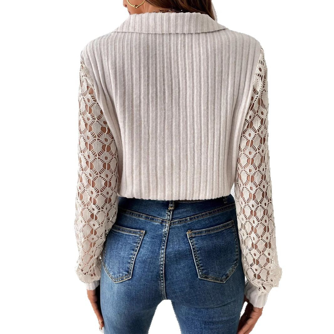 Damebluse med udsøgte spidsærmer og elegant struktur Stilla
