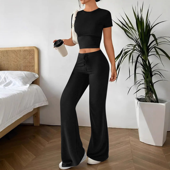 Dame Behageligt Lounge Sæt med cropped Overdel og brede Bukser Stilla