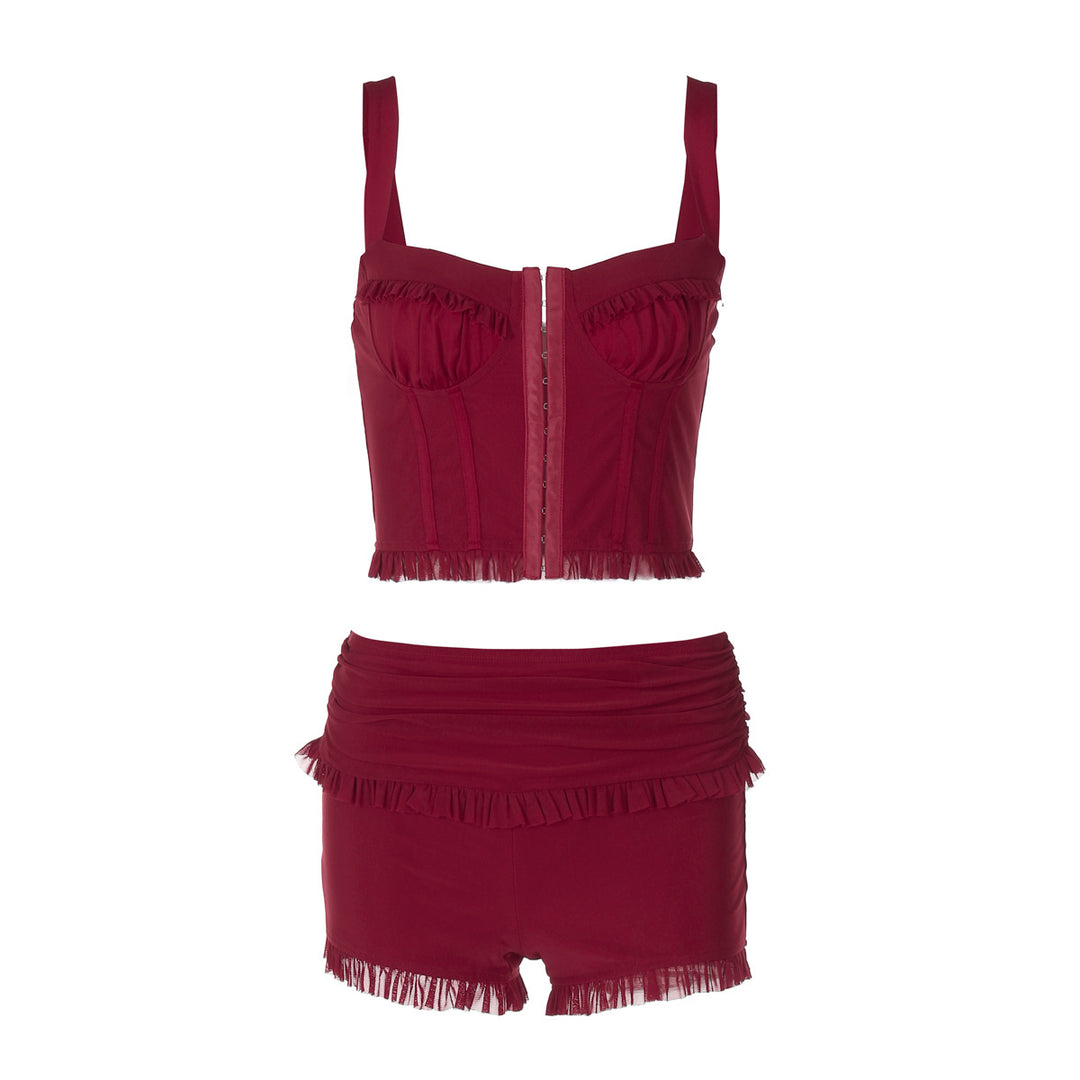 Dame Crop Top og Shorts Sæt med Rüschen og tætsiddende design Stilla