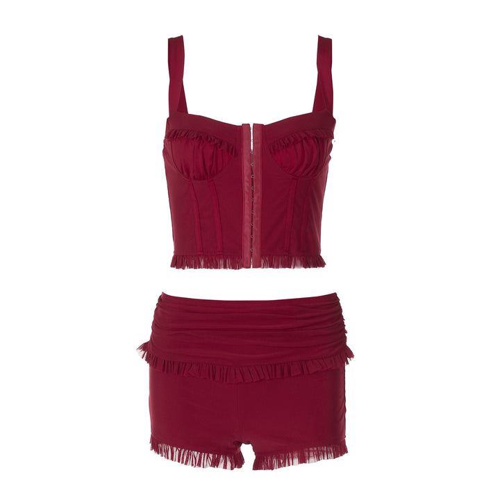 Dame Crop Top og Shorts Sæt med Rüschen og tætsiddende design Stilla