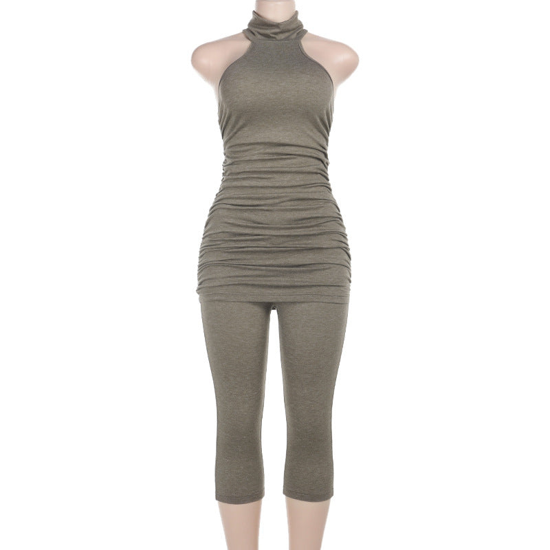 Dame yoga t-shirt og trekvart leggings sæt Skovae