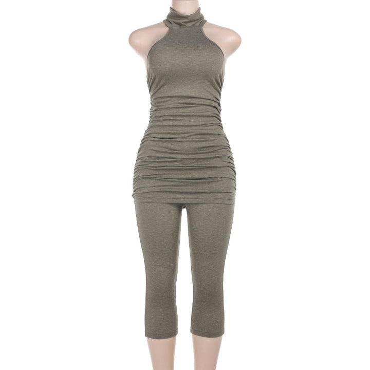 Dame yoga t-shirt og trekvart leggings sæt Skovae