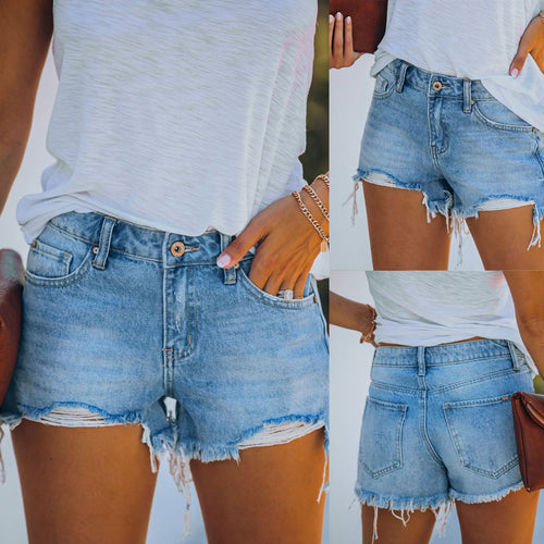 Dame Zdestroyed Denim-shorts med høj talje og fransede detaljer Stilla
