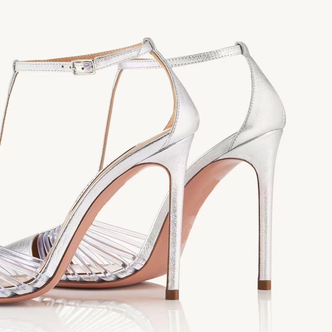 Femme Elegante Strappy Stiletto Hæle med transparente accenter Stilla