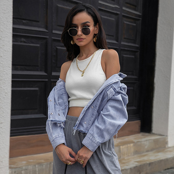 Dame fritid cropped top med afslappet jeansjakke Stilla