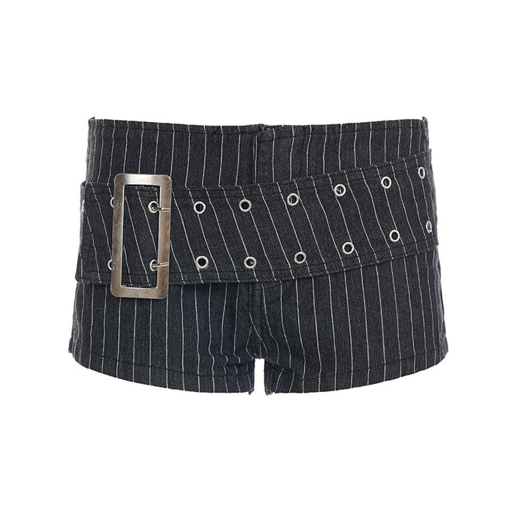 Dame shorts i urban stribede look med bred taljebælte og øjer Skovae