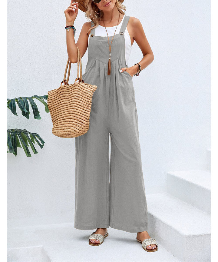 Dame jumpsuit med bred ben og knapdetaljer Stilla