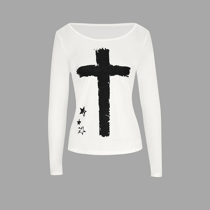 Damer Langærmet T-shirt med kreativt motiv og rund halsudskæring Skovae