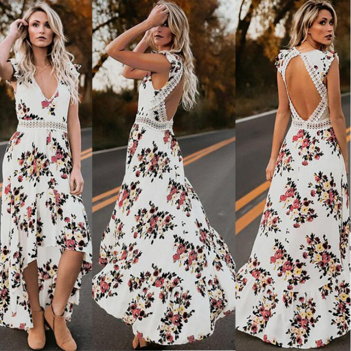 Kvindernes maxi kjole med blomsterdetaljer og elastisk talje Stilla
