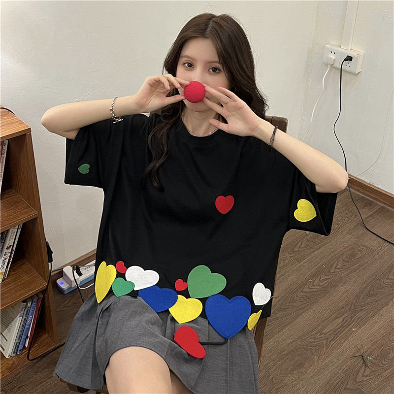 Femme Oversized Hjerte Applikation T-Shirt Stilla