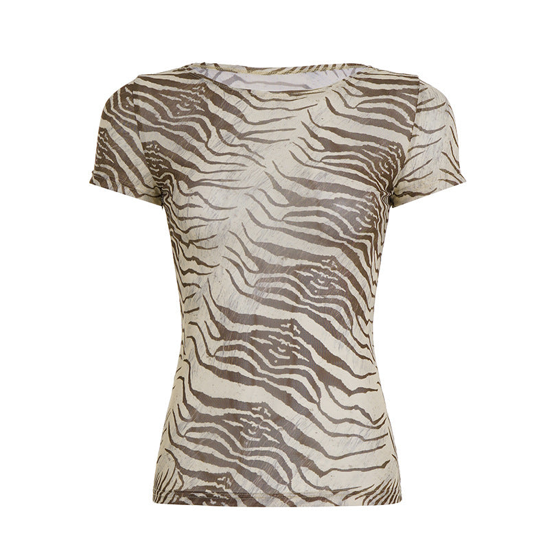 Dame T-Shirt med dynamisk zebra-mønster Skovae