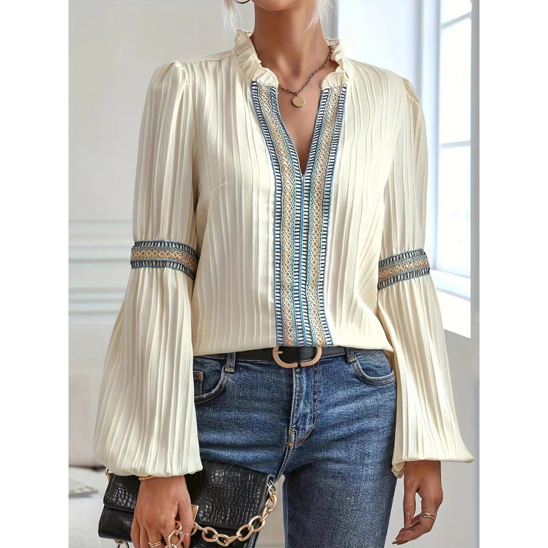 Femme Elegante Faltenbluse med dekorerede manchetter Stilla