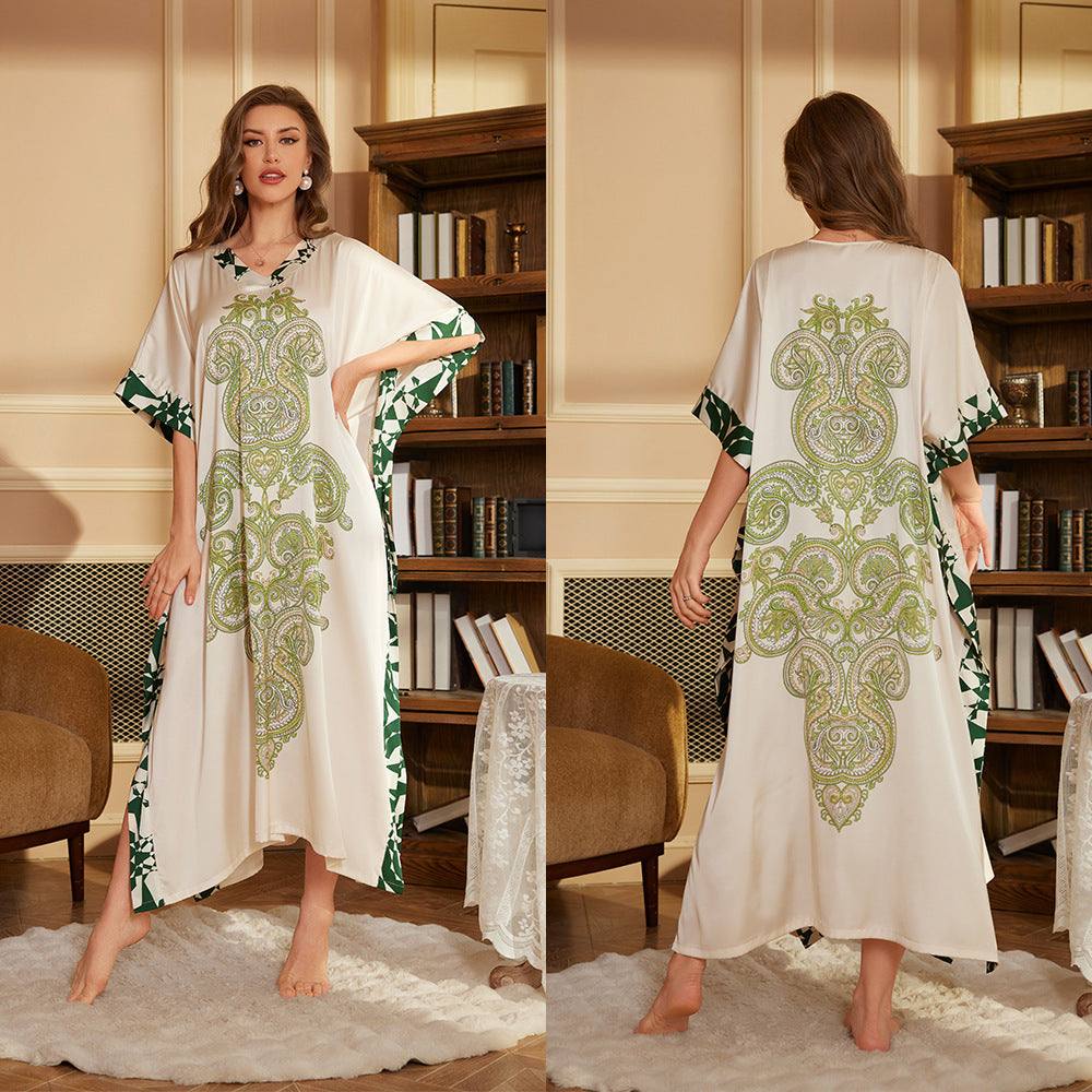 Dame Kaftan-kjole med elegant blomstermotiv og flydende snit Stilla