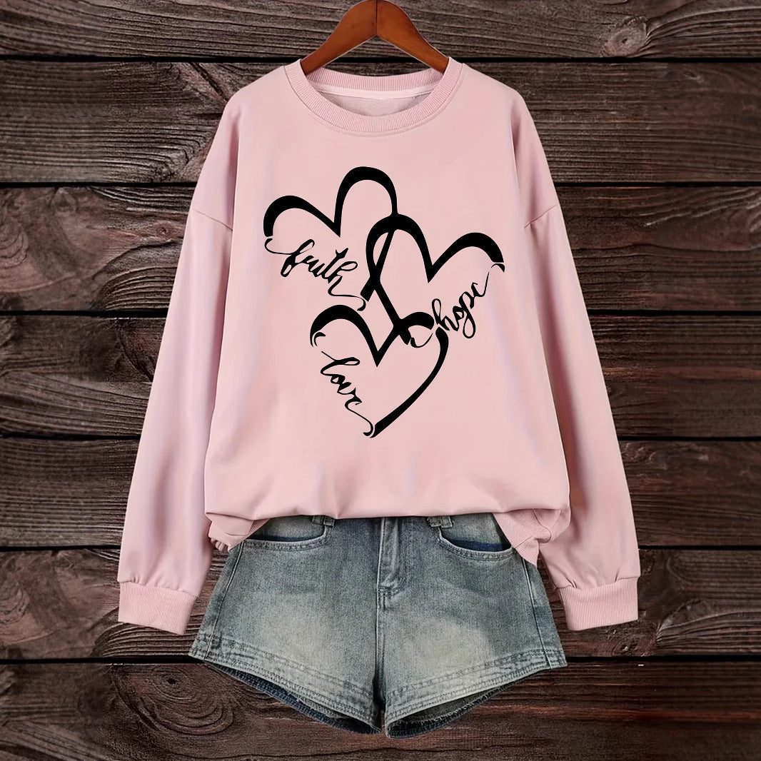 Kvindernes sweatshirt med romantisk hjertemotiv og inspirerende print Stilla