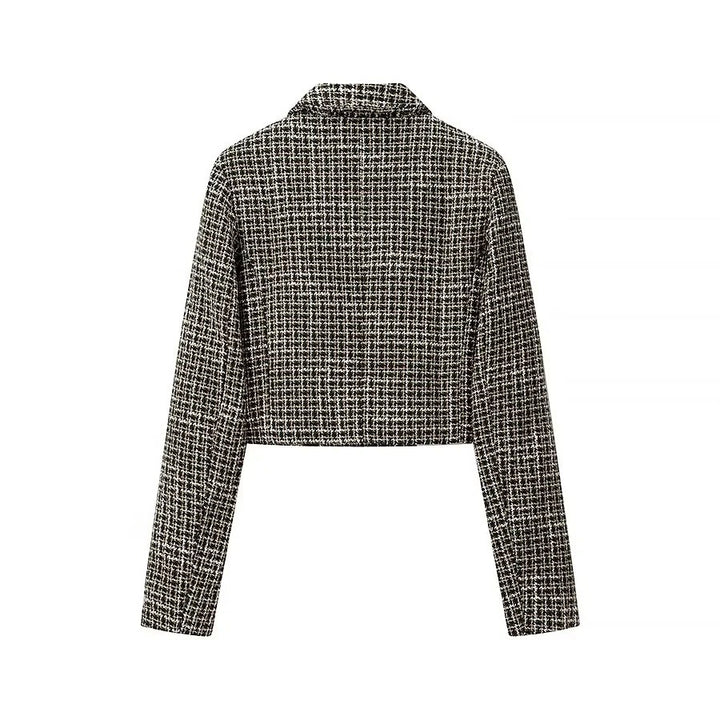 Dame Kort Tweed-Blazerjakke med dobbelt knaplukning og elegante detaljer Stilla