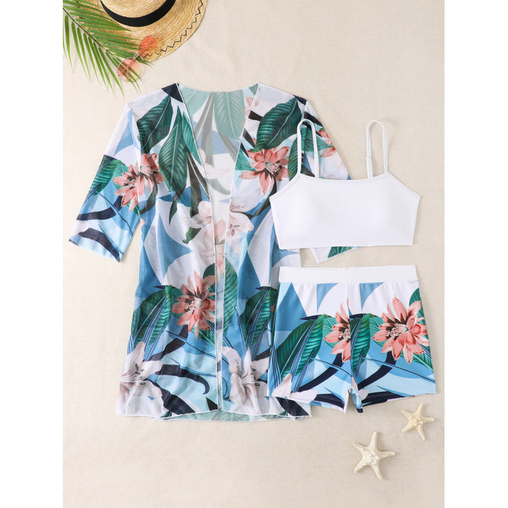 Dame Strandmode Sæt med floral Kimono og sporty top Stilla
