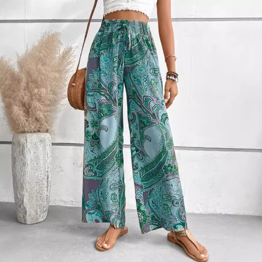Dame vide Boho-bukser med elastisk talje og paisley-mønster Stilla