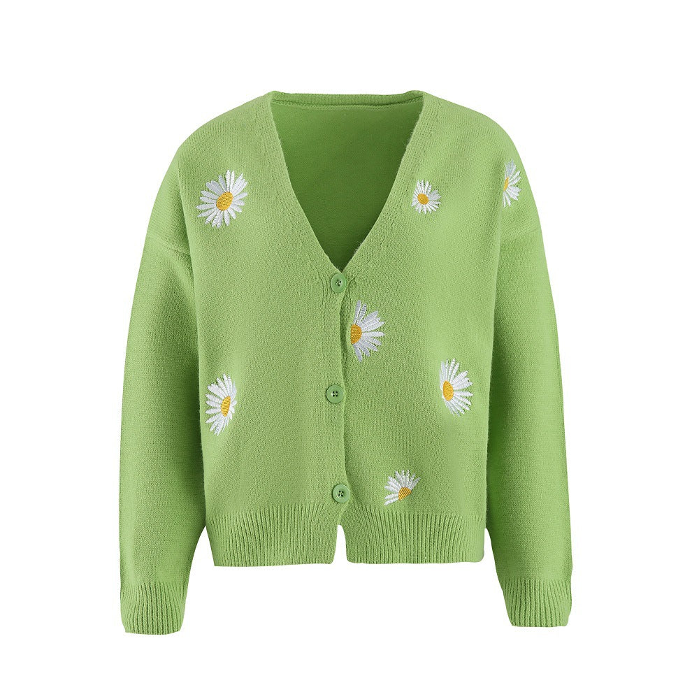Dame strikjakke med floralt design Stilla