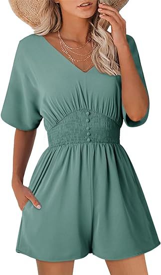 Dame Playsuit med V-udskæring og elastik Stilla