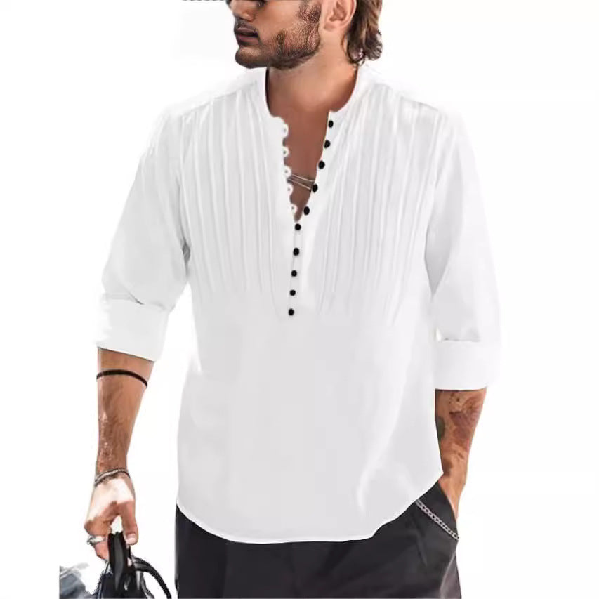 Herrer Elegant Button-Down Plisseret Skjorte Stilla