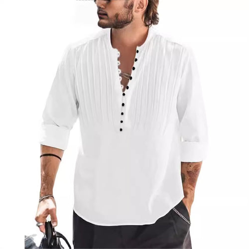 Herrer Elegant Button-Down Plisseret Skjorte Stilla