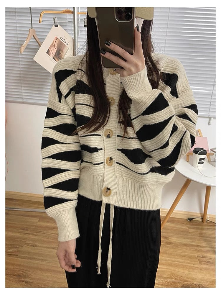 Femme Cultured Stribet Strikcardigan Stilla