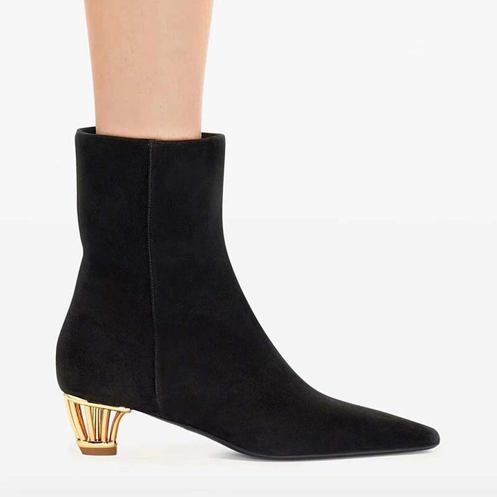 Femme Stilfulde Spids-tå Støvler med dekorativ Metallic-hæl Stilla
