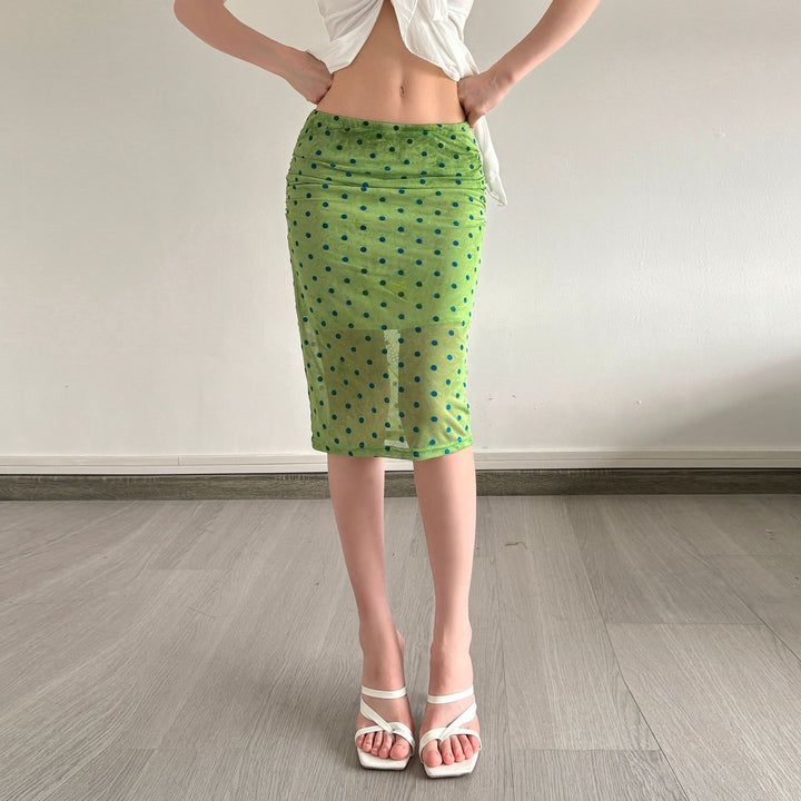 Dame ruffle skirt med legende prikdesign og gennemsigtig kant Skovae